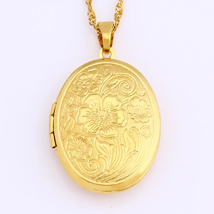 

New Fashion Creative Photo Frame Pendant Gold Oval Box Can Open Necklace Pendant Jewelry Free Shipping