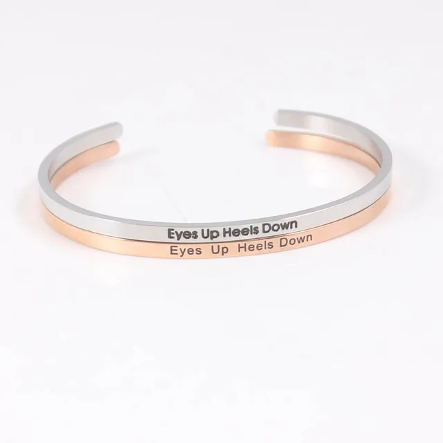 316l Stainless Steel Bracelets Engraved Eyes Up Heels Down 316l Stainless Steel Bracelets Engraved Eyes Up Heels Down Inspirational Quote Cuff Bangle Mantra Bracelet For