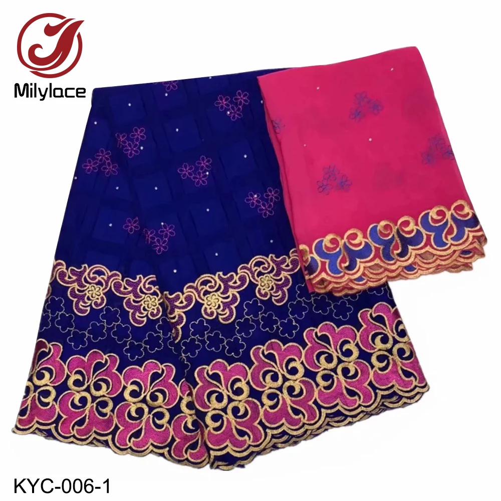 

Nigerian Swiss Voile Lace Fabric with Rhinestone Design Fashionable 2 In 1 Swiss Cotton Lace Fabric for Wedding Party KYC-006