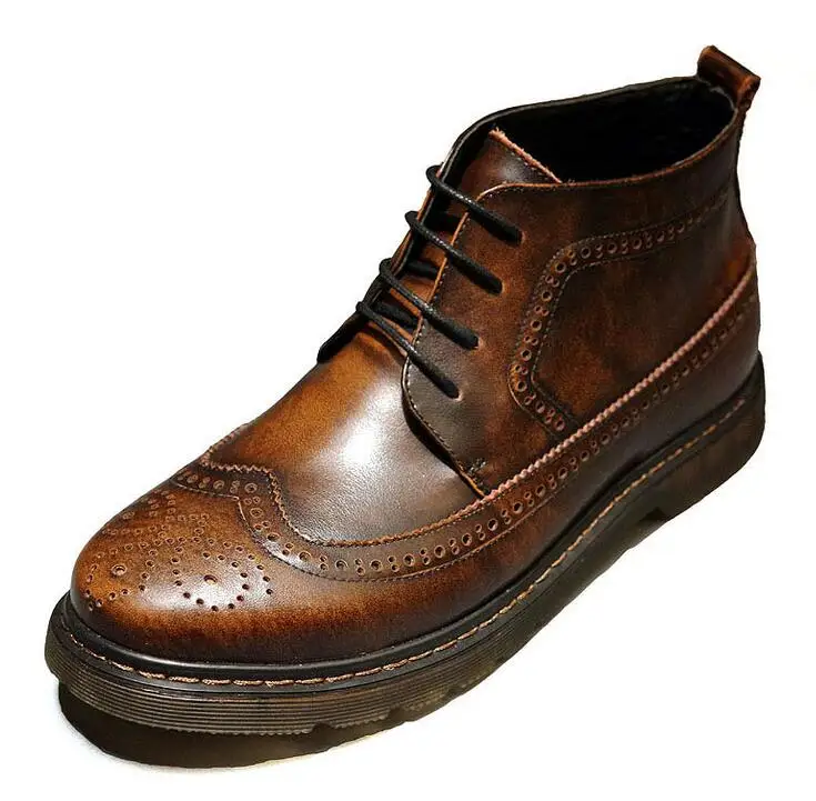 Automne Hauteur Courtes Pleine gris De Hommes brown Corde Chaussures black Rouge Printemps wine vin Cuir En Chanvre brown gray Red À Mode Réel Noir Fleur Bottines Croissante Lacets 9eIWYEDH2
