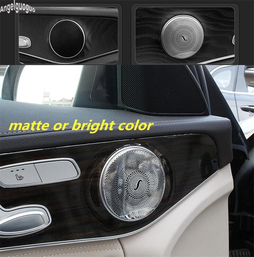 4 pcs stainless steel For Mercedes Benz New C E Class W205 W213 GLC 2016-18 Car Door Audio Speaker Cover Horn Trim 3D sticker