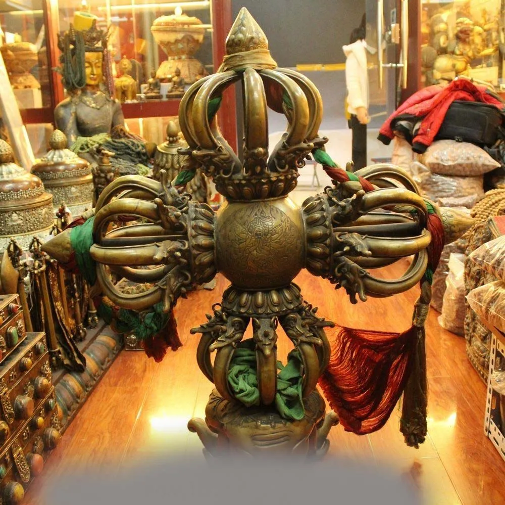 

38" Old Tibet Buddhism Temple Pure Bronze Elephant Vajra Pestle Talismans FaQi