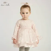 Dave bella/весенне-осеннее модное платье для маленьких девочек; детское платье для дня рождения; розовое платье для малышей; DBJ10299