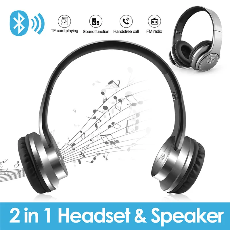 

E T 2 in 1 Bluetooth Headphones Over Ear with calling Speaker Wireless Headphones Fordable Stereo Headset for huawei big sale