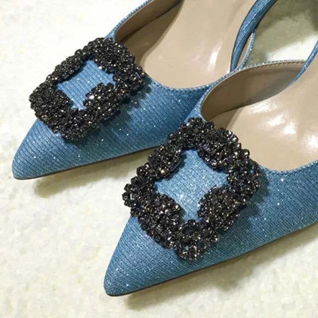 WEIQIAONA/Новинка года; брендовая дизайнерская женская обувь; Роскошная элегантная обувь с кристаллами и острым носком на высоком каблуке; обувь для вечеринок; женская обувь; модельные туфли - Цвет: 9cm silver white