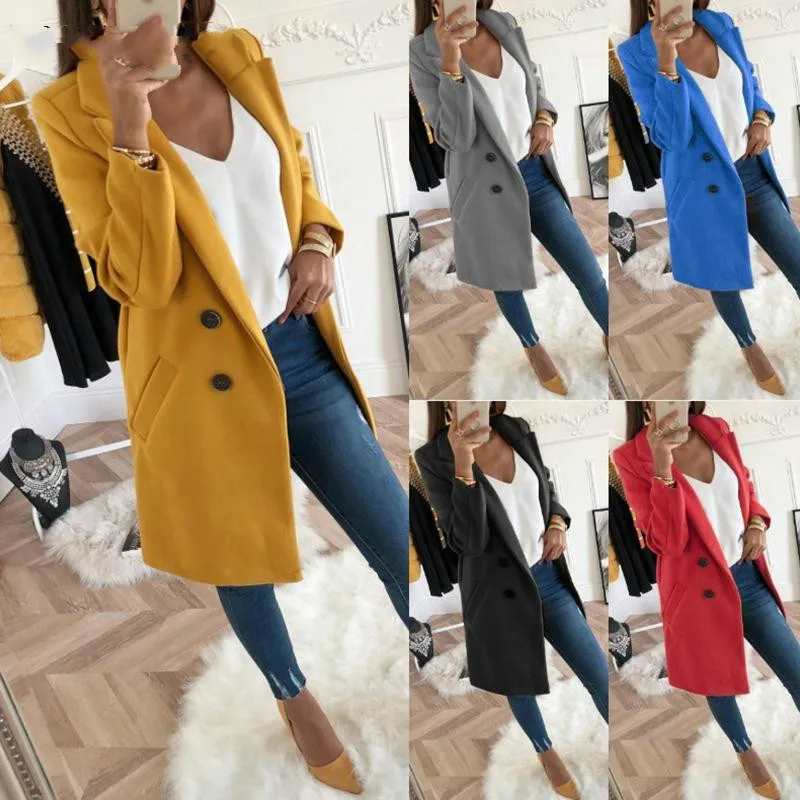 2019 New Autumn Winter Elegant Overcoat Loose Women Long Sleeve Turn-Down Collar Outwear Jacket Wool Blend Coat Casual Plus Size