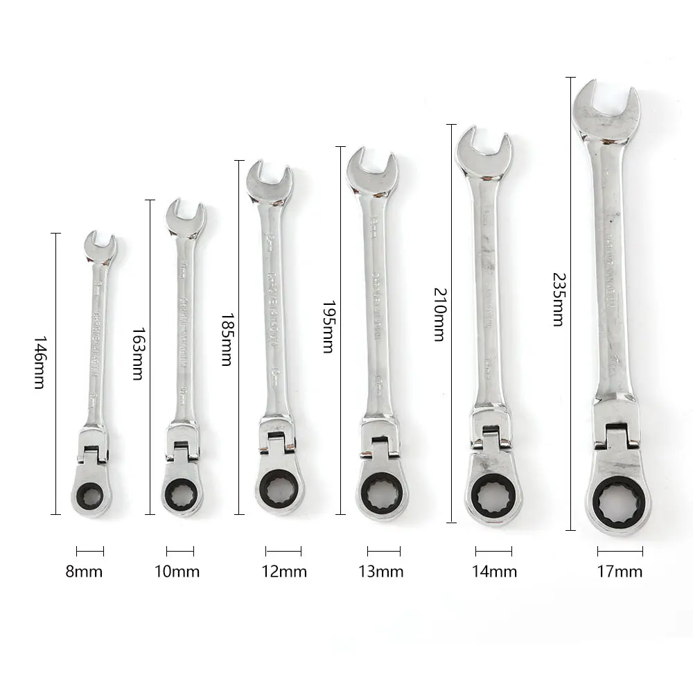 

6Pcs/set Fixed Spanner Wrench Head 8/10/12/13/14/17 mm Ratcheting Combination Sets Hand Tools Ratchet Handle Wrenches