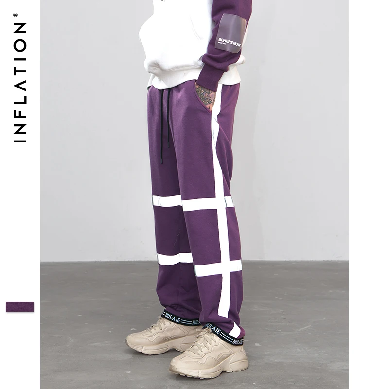 

INFLATION Loose Drawstring Casual Track Pants Striped Reflctive Elastic Waist Sweatpants Plus Size Fashion Street Wear 8889W
