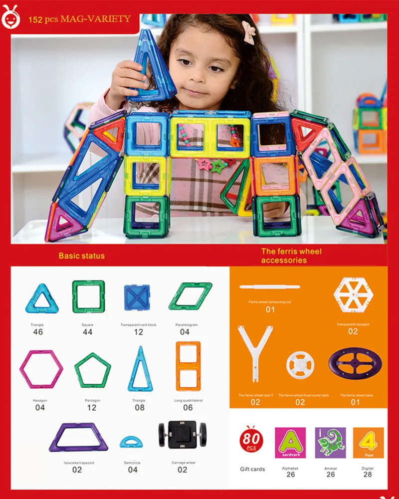 152 шт маг-разнообразие DIY пластиковые мини Магнитные строительные блоки Строительная модель образовательный просвещение сборочные игрушки для детей