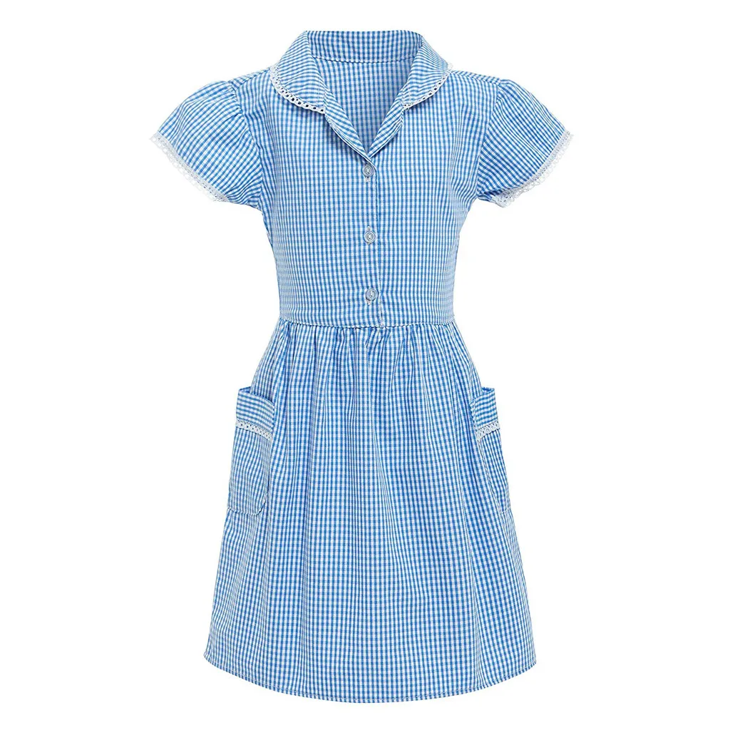 green check school summer dresses
