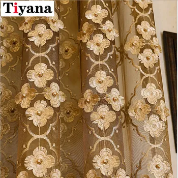 

Romantic Floral Tulle Voile For Living Room Door Pearl Embroidered Window Curtain Drape Panel Sheer Scarf Valances P369X