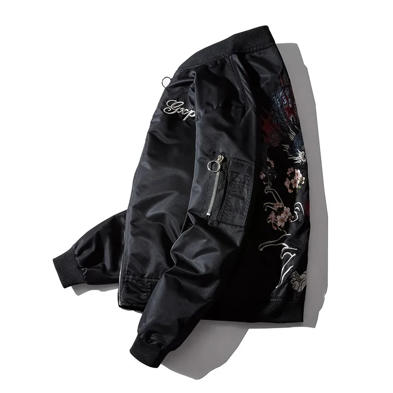 Kaufen Stickerei Herren Bomber Jacke Drachen Tiger Herbst Winter Pilot Jacke Männer Hip Hop Japanischen Baseball Jugend Jacke Streetwear 2019