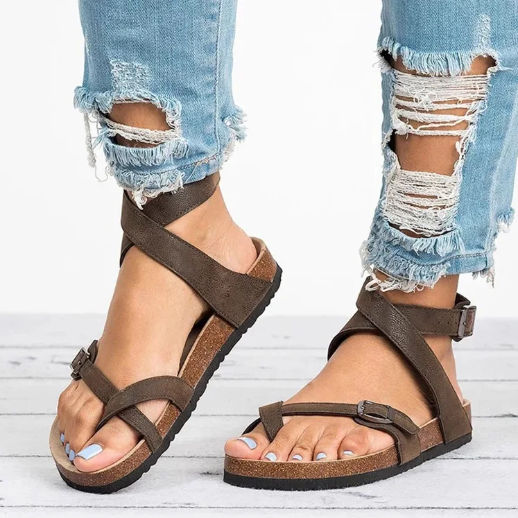 NAUSK Women Sandals 2019 New Women Summer Sandals Plus Size 43 Leather Flat Sandals Female Flip Flop Casual Beach Shoes Ladies