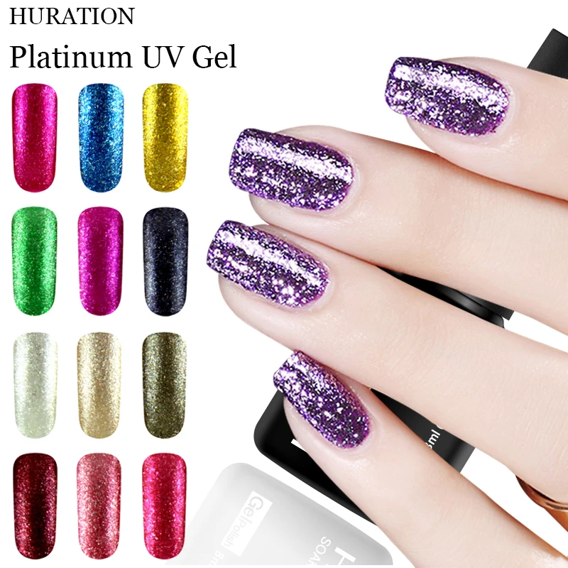 

Huration Soak Off UV LED Nails Gels Lucky Colour Gold Nail Gel Polish UV Shining Platinum Fingernail Long-lasting Gel Lacquer