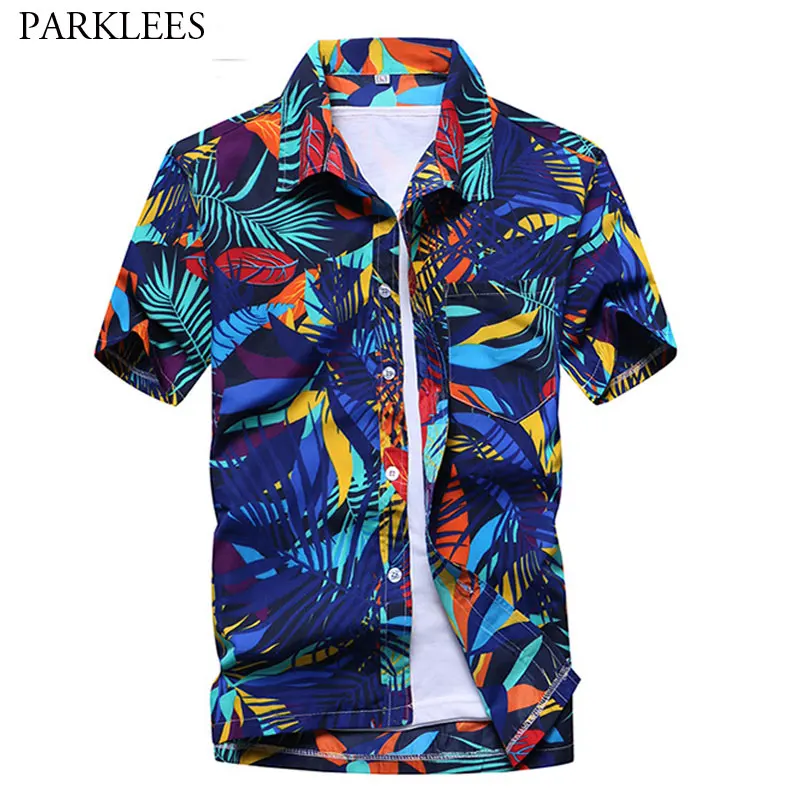 Mens Summer Short Sleeve Hawaiian Shirt Brand Slim Fit Casual Beach Shirts Men Party Vacation