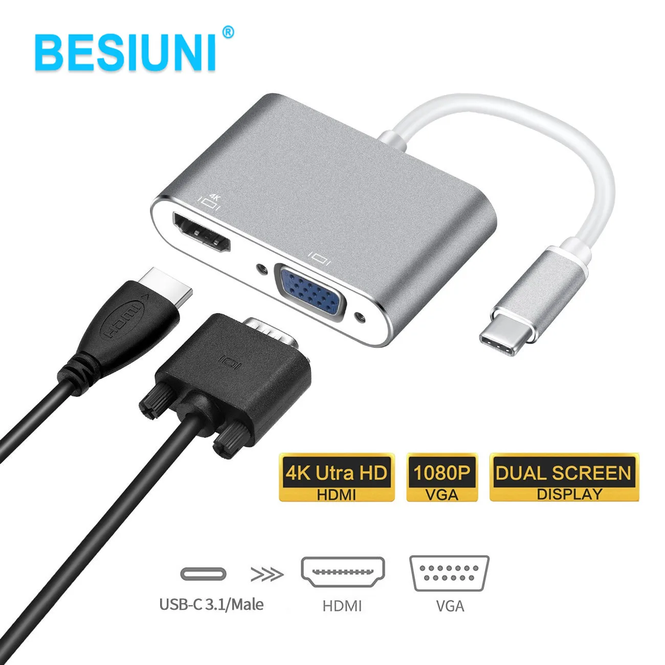 USB C к HDMI 4 K адаптер USB 3,1 type C USB-C VGA преобразователи видеосигнала адаптер