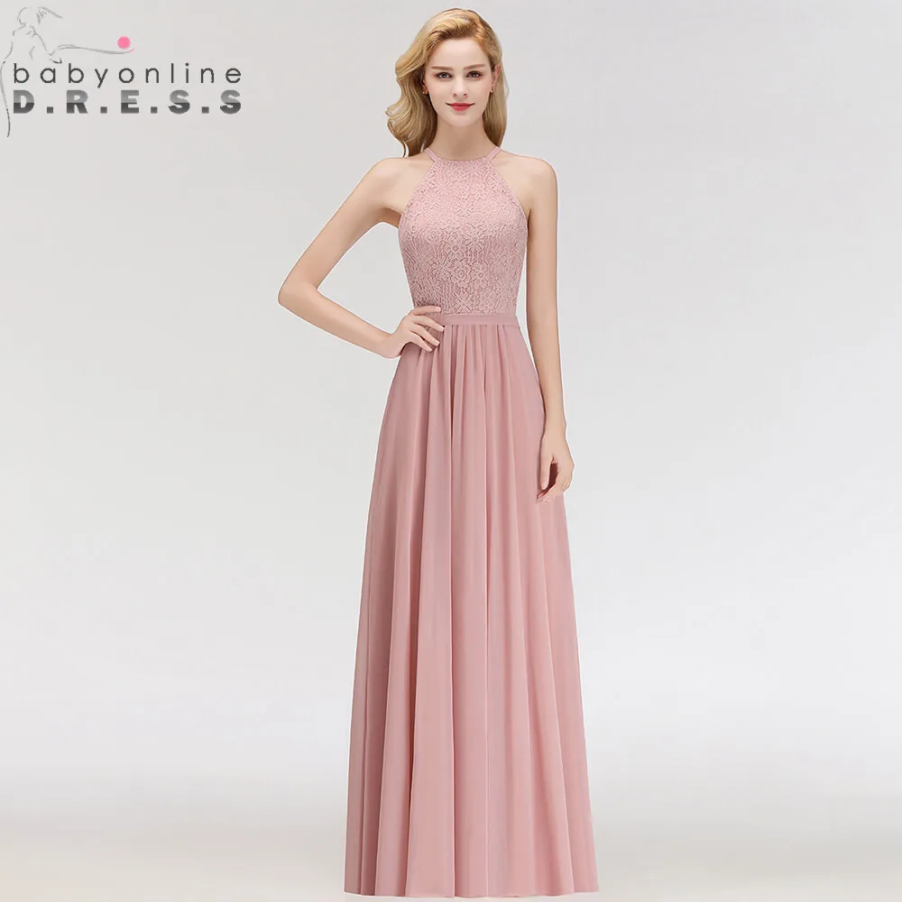 Женское шифоновое вечернее платье Babyonlinedress розовое кружевное трапеция с лямкой