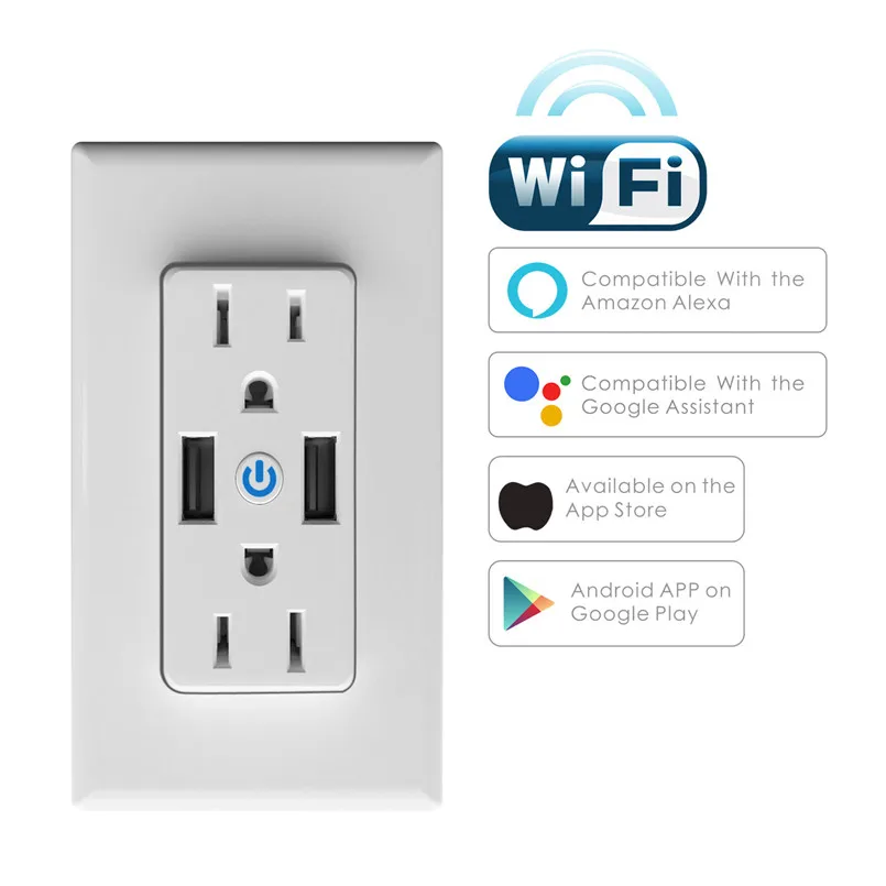 

Usb Wall Socket High-speed Charger Smart Plug Wifi Wall Outlet Wireless Remote Control Power Voice Control Switch 50MY16