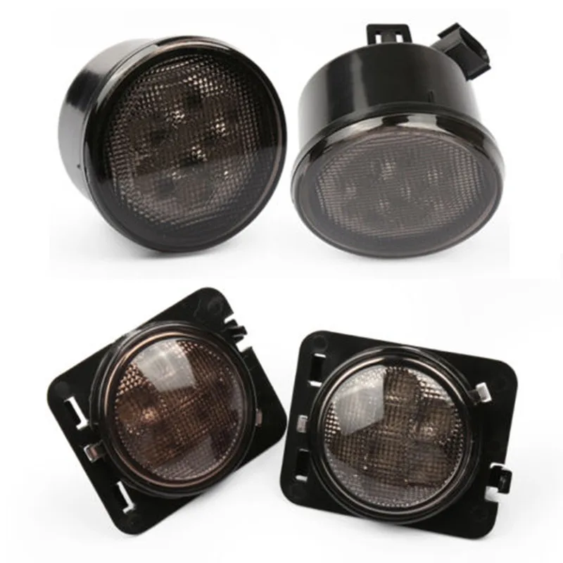 

Smoke Amber Yellow LED Front Grille Turn Signal Light & Fender Side Marker Light Assembly For Jeep Wrangler JK JKU