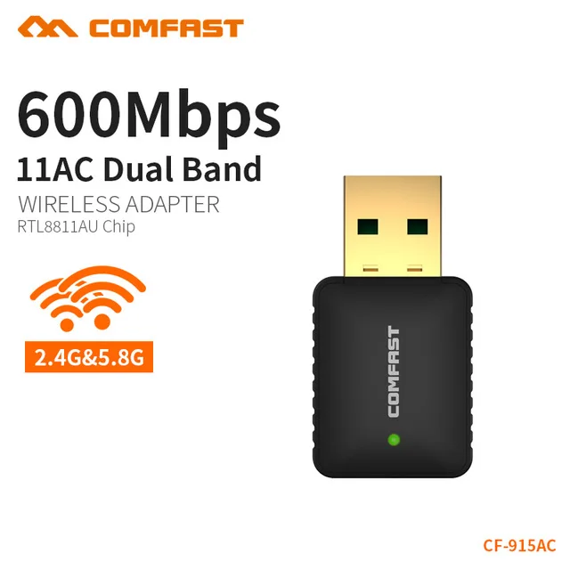 

Comfast 600Mbps wifi adapter dual-band 5.8GHz USB Wireless adapter WIFI Dongle Wi Fi Receiver for MAC/LINUX/Windows CF-915AC
