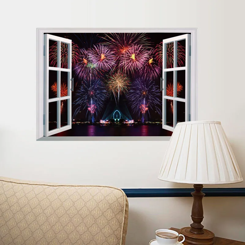 [Fundecoration] фейерверки на окно 3D Искусственные окна пейзаж украшение дома настенные