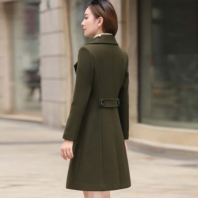 VogorSean Women Winter Wool Coats Warm 2018 Slim Fit Fashion Casual Office Lady Blends Womans Coat Jacket Khaki Plus Size New