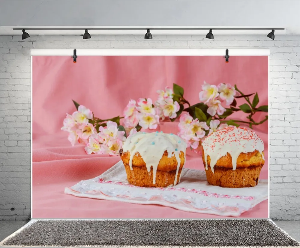 Laeacco Photo Backdrops Cake Dessert Birthday Spring Flowers Baby Shower Party Photography Backgrounds Photocall Photo Studio
