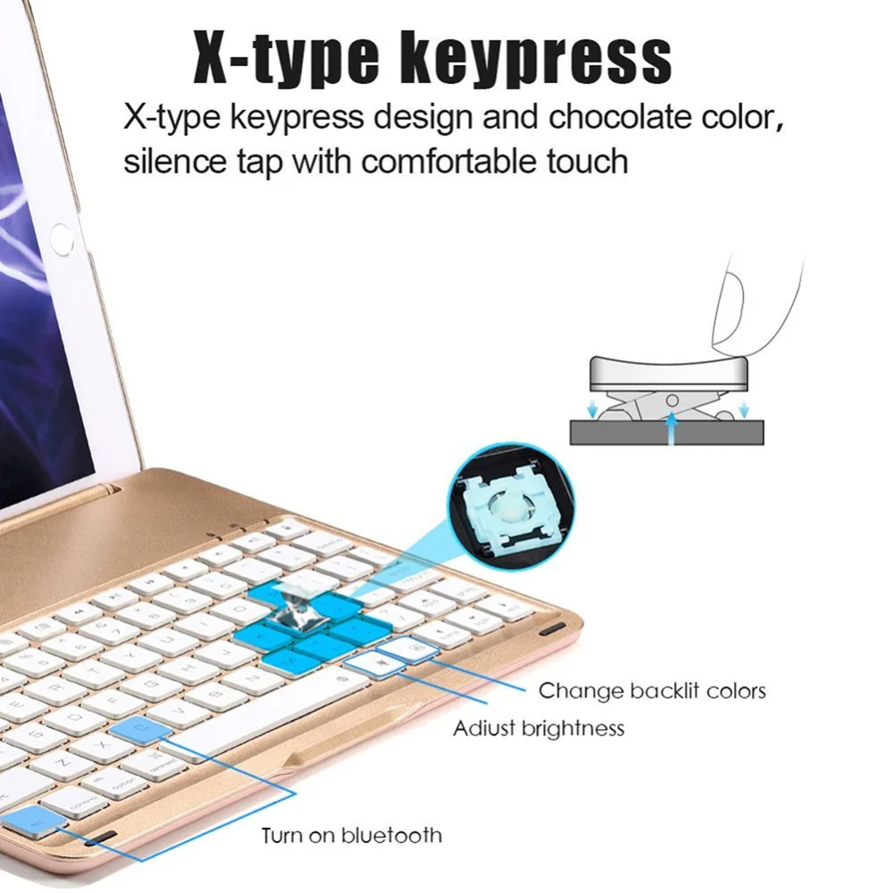 

VKTECH Mini Multifuction Keyboard 7 Colors Backlit Light Wireless Bluetooth Keyboard Case Cover for iPad Pro 10.5inch