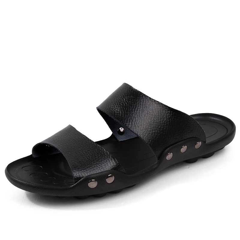Сандалии из натуральной кожи мужские, г. летние,, шлепанцы пляжная домашняя обувь hombre sandalia, черный цвет, большие размеры 39-47