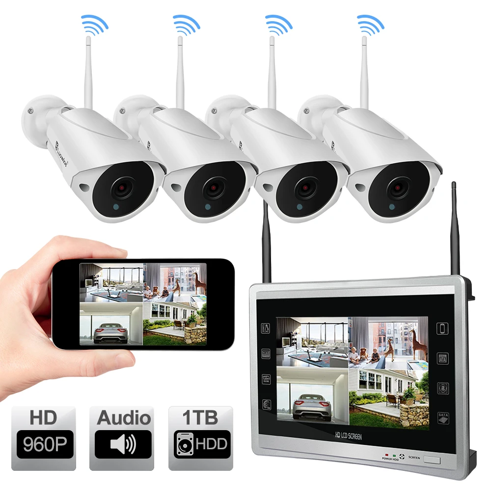 

Indoor 2TB Audio 4CH Home Camera Monitor 960p Video wireless security Surveillance System Built in Hard Drive