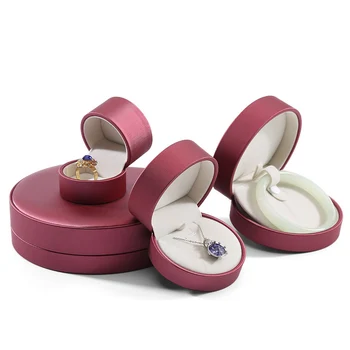 

1pcs Rose Red Pu Leather Ring Box New Wedding Jewellery Pendant Necklace Jewelry Set Boxes Champagne Gray Display Case Holder