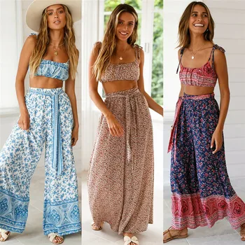 

Summer Pants Fashion New Women's Palazzo Floral Wide Leg Pants High Waist Loose Culottes Long Trousers Streetwear Women Pants