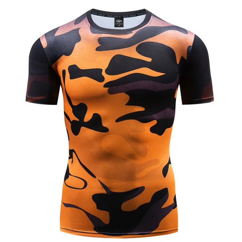 

2019 Newest Camouflage 3D Print T-Shirt Fitness Tights Quick Dry Camo T-Shirts Crossfit Short Sleeve Compression Shirts