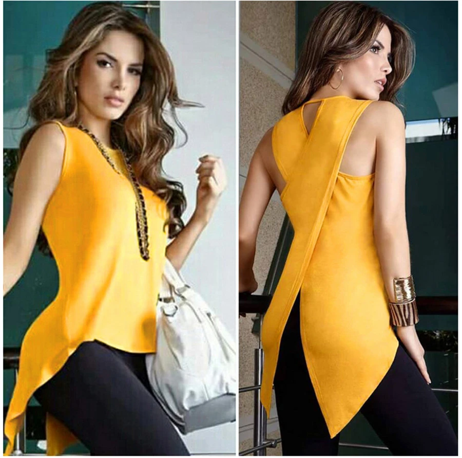 Blusas de verano 2017 Mujeres Camisa Asimetría Sin Mangas Moda Tops Largo Solid O de la de Las Señoras Camisa Casual|womens yellow shirts|yellow shirtladies blouses - AliExpress