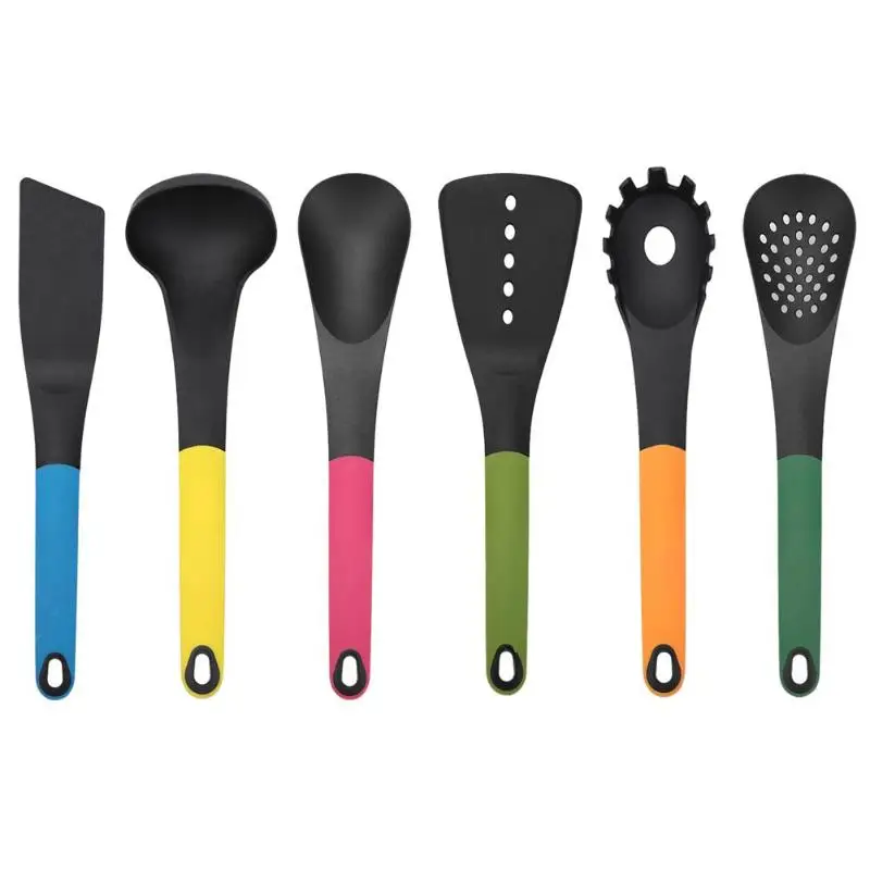 

6pcs Colorful Handle Cookware Plastic Food Grade Kitchen Cooking Utensils Fashion Antibacterial Cooking Tools