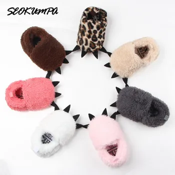 

Cute Modeling Monster Paw Infrant Toddlers Baby Warm Slippers Winter Plush Thick Newborn Baby Shoes First Walkers Flock Soft
