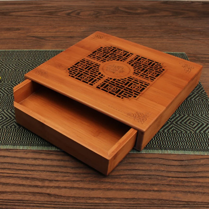 

Natural Bamboo Chinese Tea Canister Box Wood Color Tea Tray Kung Fu Set Teaware Accessories