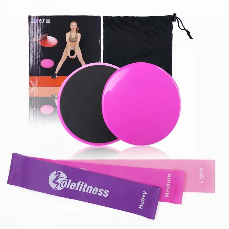 Set of Gliding Discs and 3 Resistance Bands Core Slider With Bag