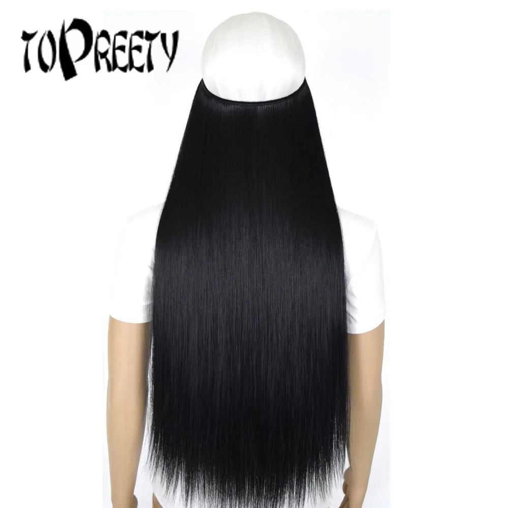 TOPREETY Heat Resistant B5 Synthetic Hair 50g Straight Elasticity Invisible Wire Halo Hair Extensions