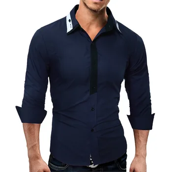 

New men's color matching long-sleeved shirt European and American style tide access control color matching slim shirt men