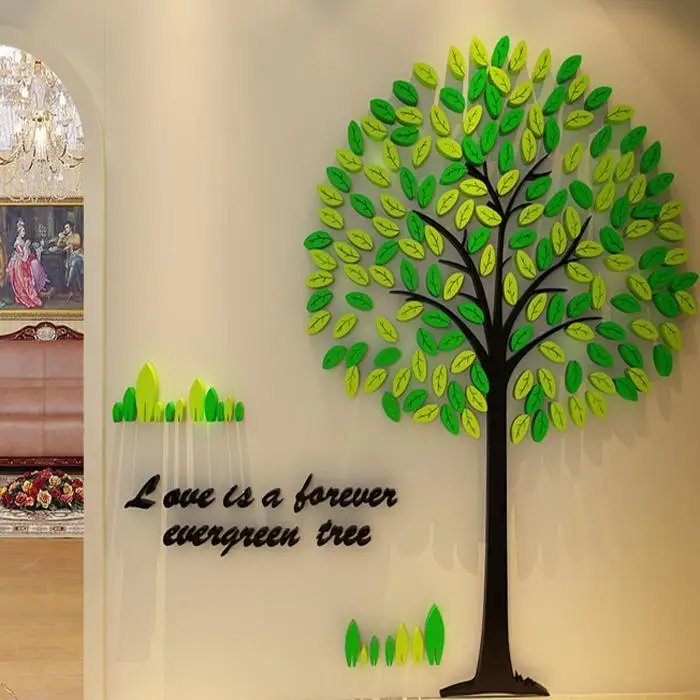 online 3D Acrílico Cristal Adesivos de Parede Árvore Dos Desenhos Animados Grande Árvore Adesivos para Crianças Quarto TV Fundo Da Parede pintura decorativa Decoração Da Sua Casa
