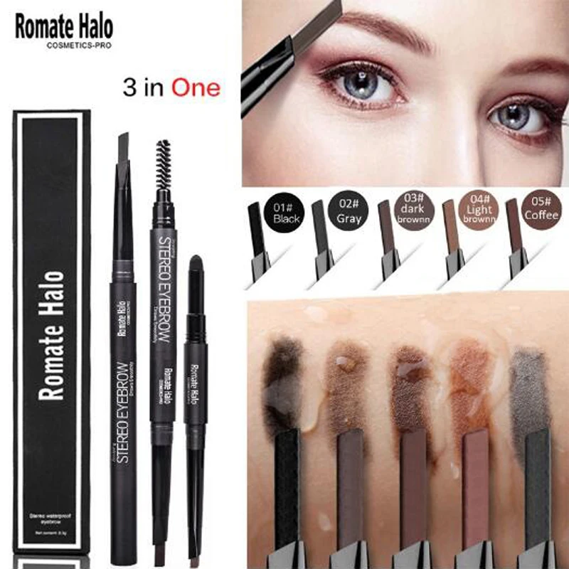 

Romate Halo 3D Eyebrow Pencil Automatic Rotation Eye Brow Enhancer with Brush 3 In One Eye Brow Pen (1xEyebrow Pencil+3xShaper)