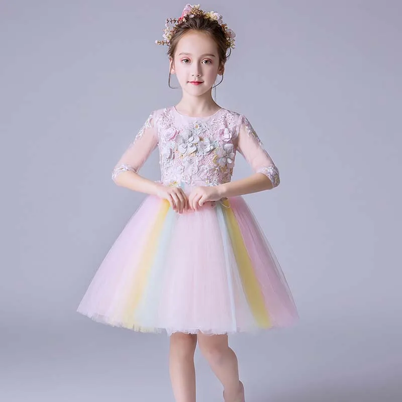 

Glizt Girls Wedding Dress Half Slevess Flower Girls Party Tulle Princess Birthday Dress Christmas Gown First Communion Dresses