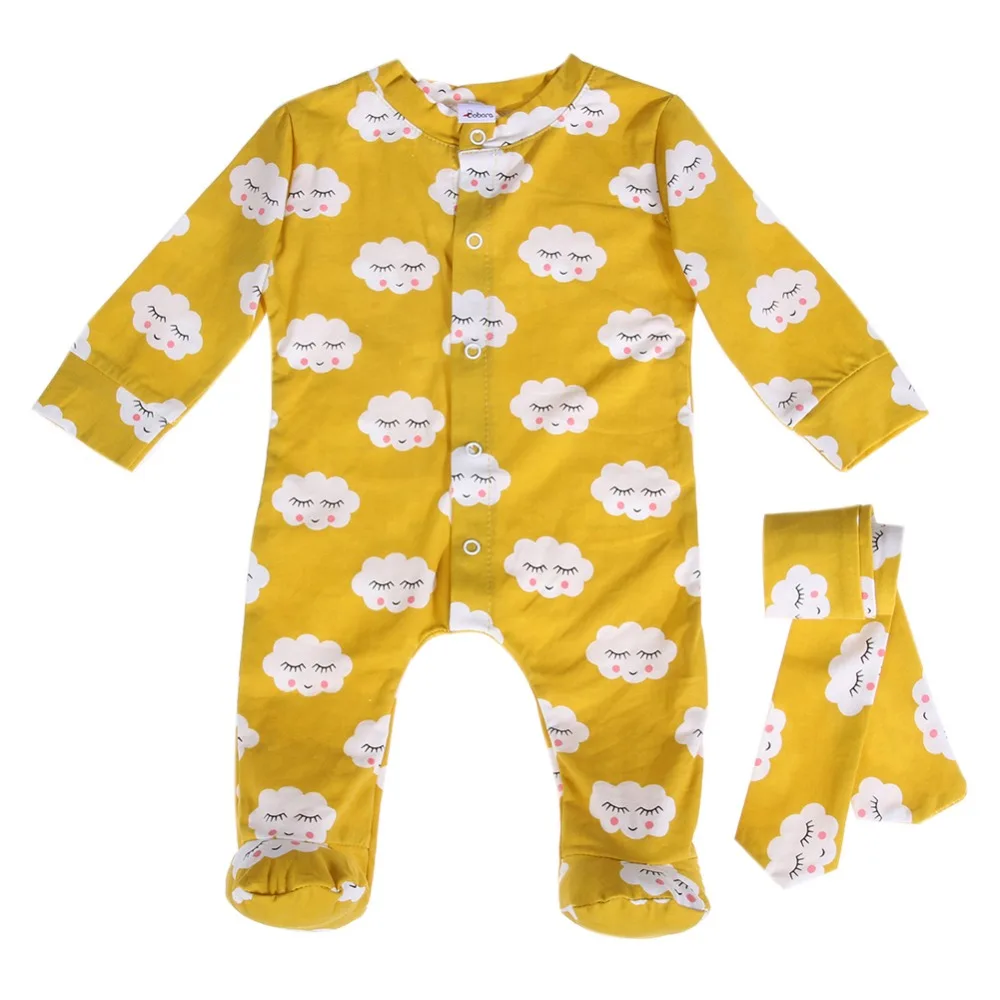 2Pcs 3 24 Months Baby Rompers with Headband Spring Autumn Infant