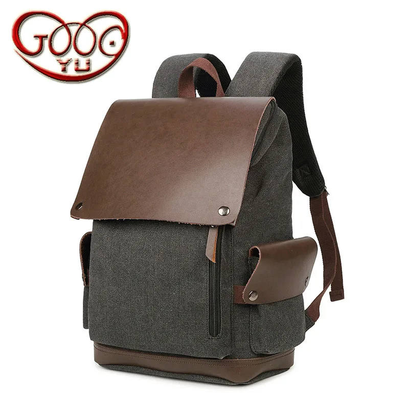 

Wear-resistant canvas with leather shoulder bag men's solid color retro shoulder bag with a waterproof laptop bag