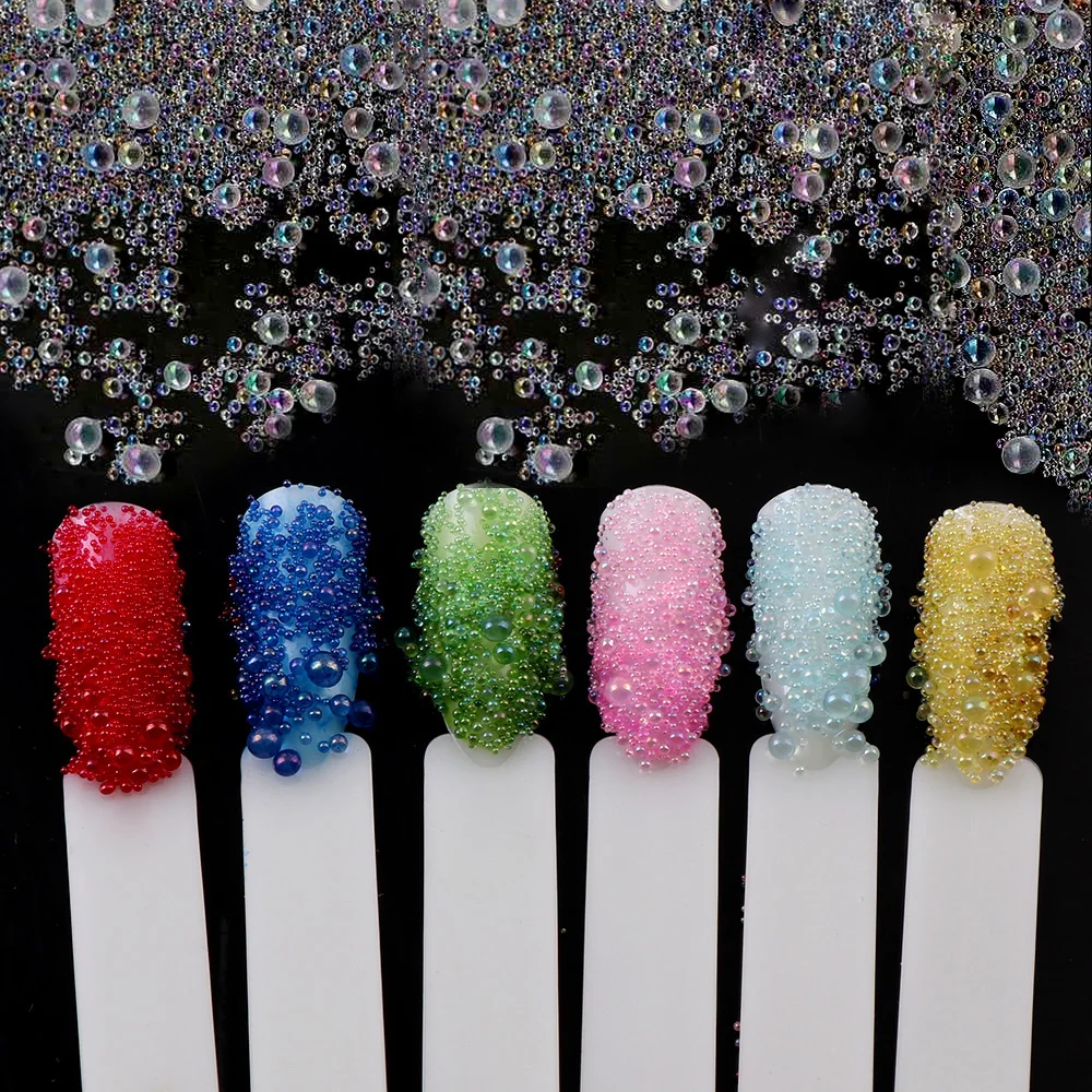 

50g/Pack Mix Size 0.6~3mm 11 Colors Colorful Transparent Non-porous Glass Micro Beads For Nail Art Decoration