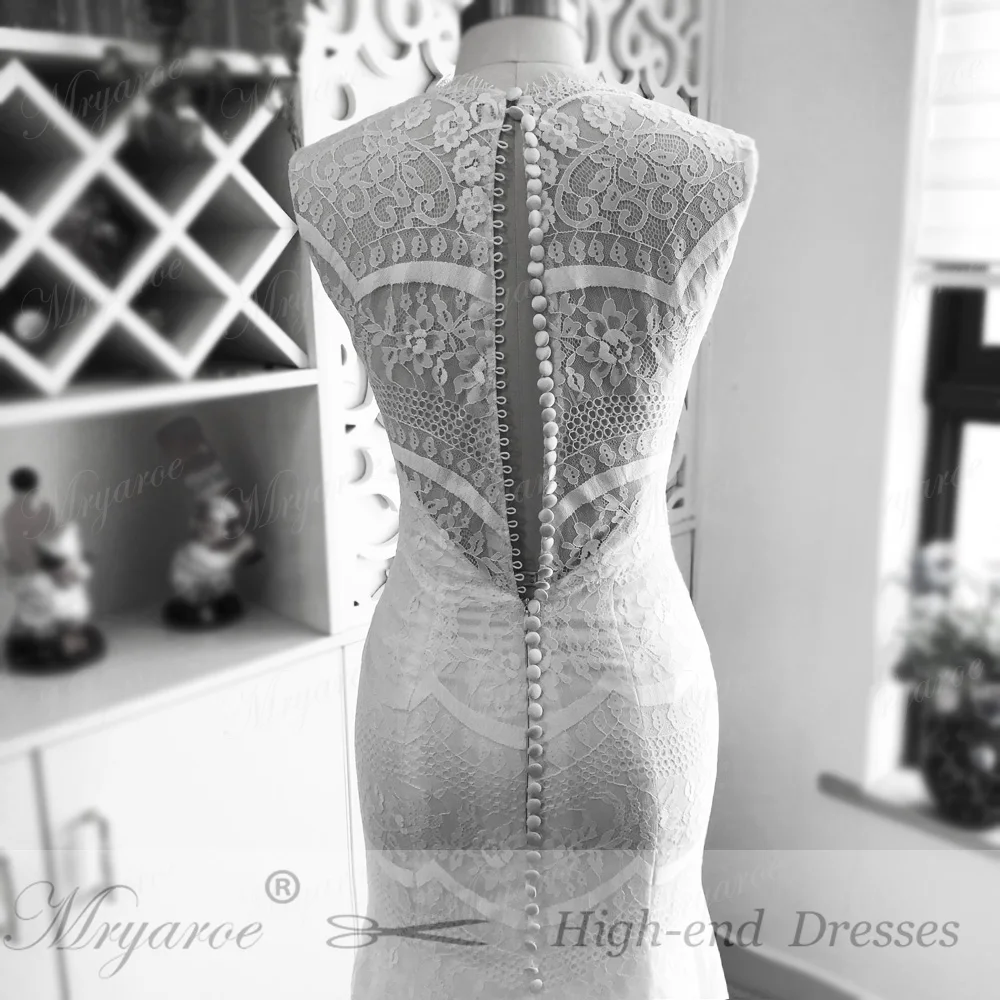 Mryarce 2018 vestido de noiva Amazing Lace Mermaid Wedding Dress V Neck Sleeveless Buttons Back Bridal Gowns Chic  (5)