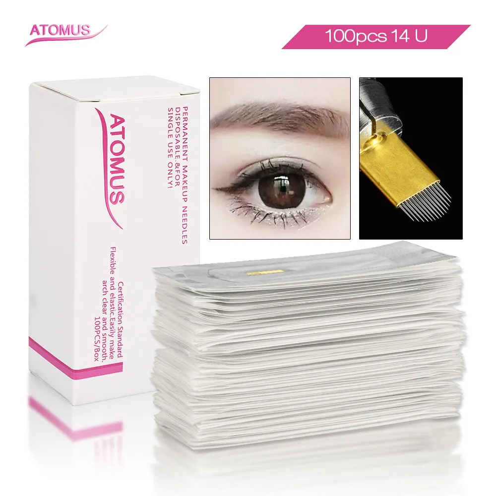 

100Pcs 14U Sterilization Microblading Needles Permanent Makeup Blade 14 Double Arc Pin Agulhas Tebori Aiguille Maquillage Aghi