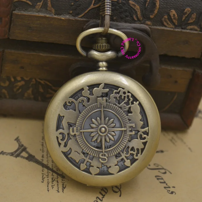 Мода кварцевые Алиса в стране чудес карманные часы ожерелье женщина Девушка Кролик кошка старинные брелок часы Ретро Новый Бронзовый