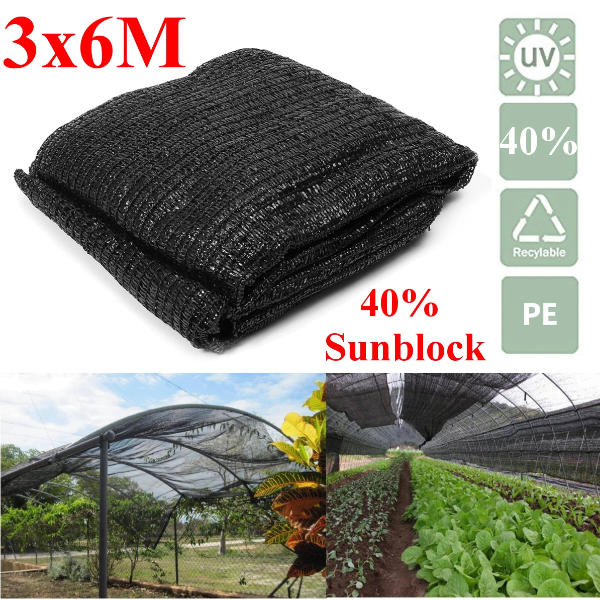 6x3m Black Sunblock Shade Cloth Plant Cover Shading Anti UV Outdoor Sunscreen Shelter Canopy